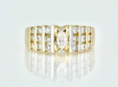 .86 ctw Marquise Cut Diamond with Accents Engagement Ring 14k Yellow Gold Lot 8 - Image 1 of 4