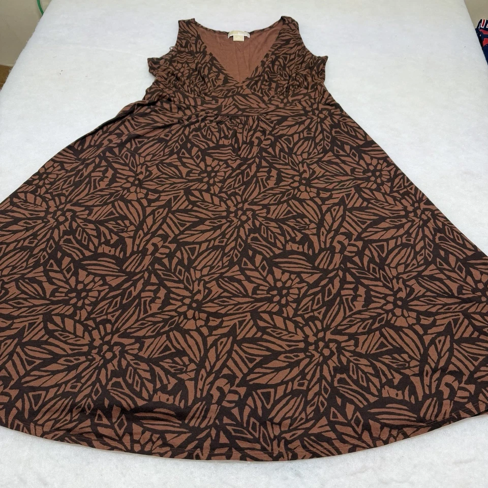Vestido para mujer Michael Kors marrón floral sin mangas cuello en V talla 1X Foto 1 de 4