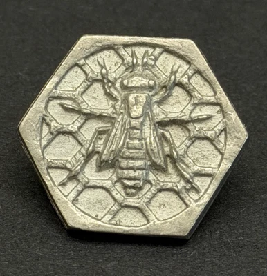 Vintage Hexagon BEE Insect Metal Button - Back Marked "RM 85" - 3/4" (S15) - Image 1 of 4