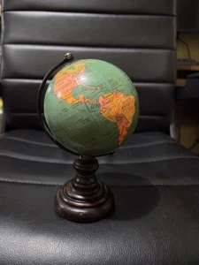 7" "Aged' Globe On Wooden Stand Nice Quality - Picture 1 of 6