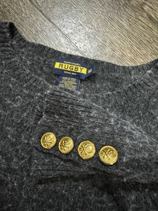 Ralph Lauren Rugby Women’s Cable Knit Sweater Cashmere Wool Skull Buttons grey - Picture 1 of 8