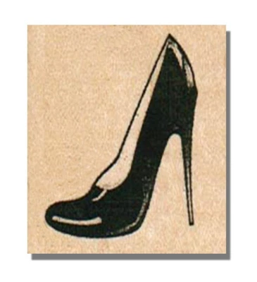 Wood Rubber Stamp, High Heel Shoe, Woman Retro Fashion Pump Back - Image 1 of 2