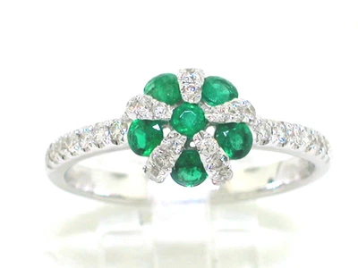 Smaragd Brillant Ring 585 Weißgold 14Kt  6 Smaragde 0,62ct  26 Brillanten 0,29ct - Bild 1 von 4