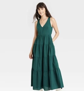 Universal Thread Damen Maxikleid Piniengrün Baumwolle Stufen Größe S Ärmellos - Bild 1 von 9