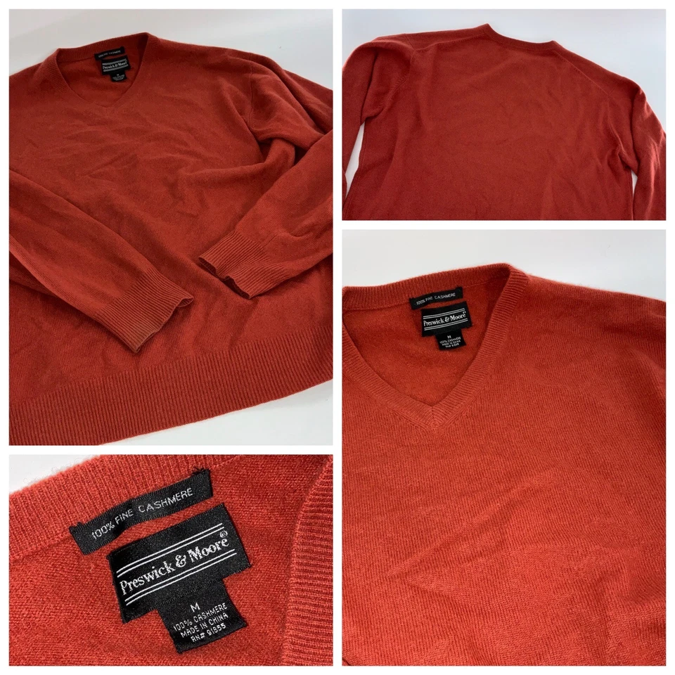 Suéter Presswick & Moore Cuello en V Para Hombre M Naranja 100% Cachemira L/S YGI A4-23 Foto 1 de 4