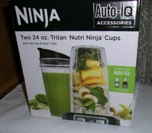 Ninja Auto-IQ Accessories Two 24 oz Tritan Nutri Ninja Cups, Sip & Seal Lids NEW - Picture 1 of 4