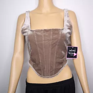 Mixed Threads women's top sz medium velvet corset crop top brown nwt - Picture 1 of 8