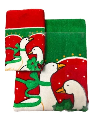 Toalla de baño de Navidad Franco años 80 cinta gansos 24x44 decoración navideña y paño Foto 1 de 4