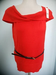 New York & Co 7th Avenue Design Studio Draped Belt Waisted Red Top NWT - Picture 1 of 8