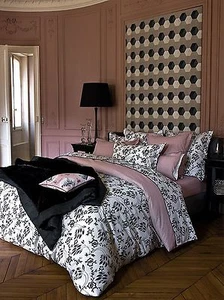Yves Delorme Black & White Queen Flat Sheet Floral Percale Print Silhouette NEW - Picture 1 of 8