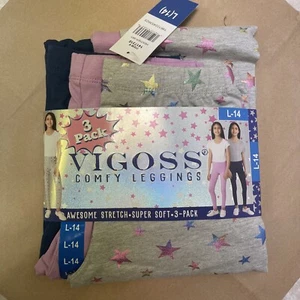 New Vigoss 3-Pack Youth Comfy Leggings Girls Size: Large -14 - Picture 1 of 5