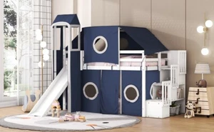 Twin Size Loft Bed with Tent and Tower - Blue - Picture 1 of 22