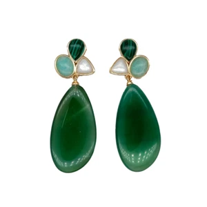 Green Agate White Shell Peruvian Amazonite Dangel Stud earrings - Picture 1 of 8
