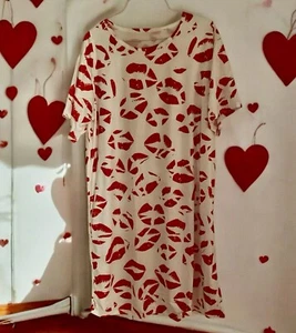 Mujer Labios San Valentín Dormir Camisa Vestido Pijama Salón Talla 3XL Plus Blanco Rojo - Imagen 1 de 1