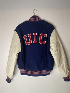 Chaqueta Universitaria Vintage UIC Flames Holloway Talla Grande Lana Cuero VER DES - Imagen 1 de 19