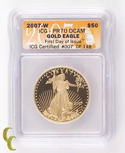 2007 G$50 Gold American Eagle 1 Oz. Proof Graded by ICG as PR70DCAM First Day - Picture 1 of 4