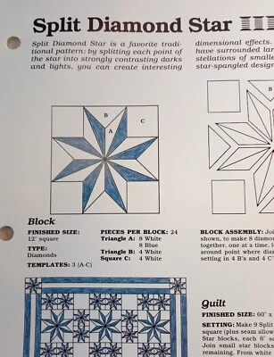 Spinning Spools Quilt Pattern SPLIT DIAMOND STAR + Uncut Flexible Template - Image 1 of 3