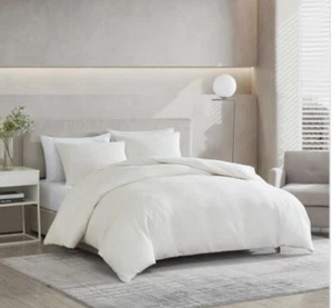Vera Wang Abstract White/Ivory Queen Duvet Cover 3pc Set - 100% Cotton - NWOT - Picture 1 of 4