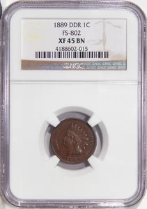 1889 1c NGC XF 45 DDR FS-802 ~ LOW POP INDIAN CENT DOUBLED DIE REVERSE VARIETY - Picture 1 of 2
