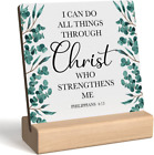 Bible Verses Philippians 4:13 Desk Decor Sign, Christian Gifts for Women Men, Re