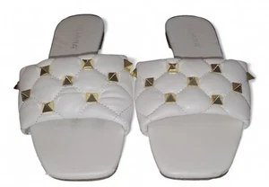 Liliana Slippers, White/Gold Accent, Flats, Comfort Feel Size 7 - Picture 1 of 7
