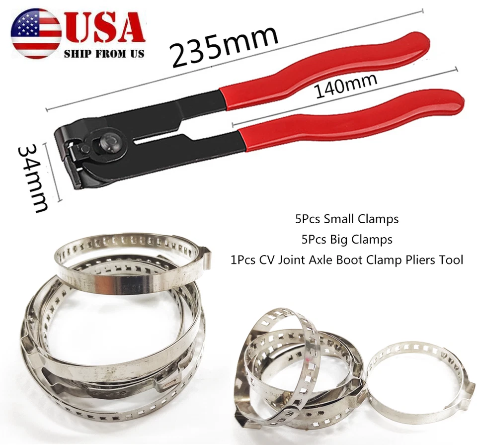 Para Auto/ATV CV Junta Eje Bota Abrazadera Alicates Herramienta con 10 Bandas de Crimpado Reemplazar EE. UU. Foto 1 de 4