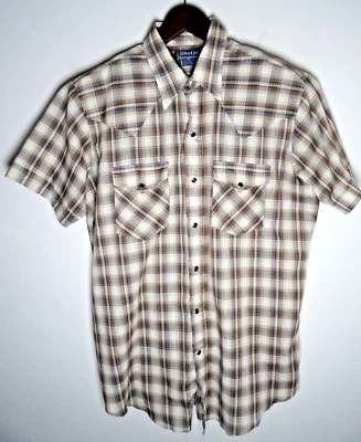 Vintage Dee Cee Western Denim Pearl Snap Plaid Short Sleeve Shirt Medium USA 70s - Image 1 of 4