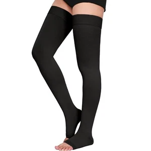 Compression 20-30mmhg Thigh High Stockings Footless Support Therapy Black Sz L - Picture 1 of 3
