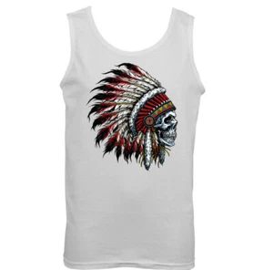 Indian Skull Vest Tattoo Biker Motorbike Festival Rock Retro Motorcycle Mens - Picture 1 of 2