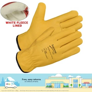 Premium Yellow Leather Driver Work Gloves Fleece Lined Lorry Truck Driving Glove - Picture 1 of 5