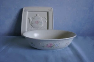 Pfatlzgraff Tea Rose stoneware hanging wall trivet + oval serving bowl - Picture 1 of 10