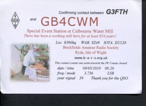 1 x QSL Card Radio UK GB4CWM Calbourne Water Mill Ryde IOW 2010 ≠ R053