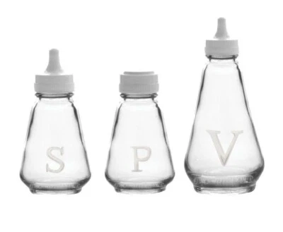 SALT PEPPER VINEGAR OIL SHAKER CRUET POT CLEAR GLASS BOTTLEJAR WHITE PLASTIC LID - Image 1 of 4