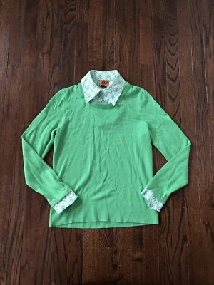 Suéter de lana verde M Tory Burch para mujer con cuello/puños geométricos extraíbles-en muy buen estado Foto 1 de 4
