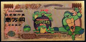 Teenage Mutant Ninja Turtles "Leonardo" 10,000 Yen Gold Foil Plastic Banknote - Picture 1 of 3