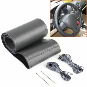 15'' Black Car Steering Wheel Leather Cover Breathable Anti-slip Wrap DIY-Stitch - Bild 1 von 8