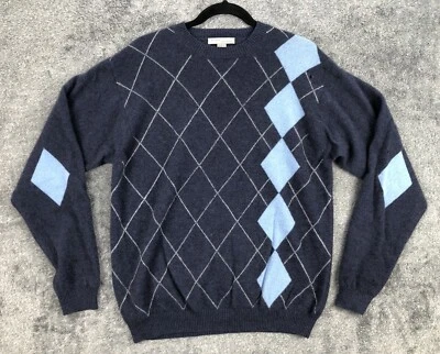 Suéter Pullover Kinross Cashmere Para Hombres 100% Cachemira Talla Mediana Azul Cuello Redondo Foto 1 de 4