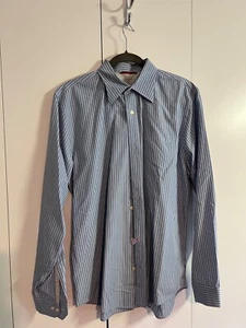 Banana Republic Mens Slim Fit Dress Shirt Cot/Nylon Blend LG Blue w/Blue Strips - Picture 1 of 6