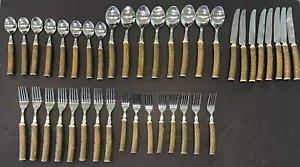 Faux Antler Handle Stainless Flatware Set 40 Pieces Rustic Lodge Cabin - Picture 1 of 20