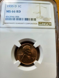 1935 D LINCOLN WHEAT CENT PENNY NGC MS66 RD - Picture 1 of 4