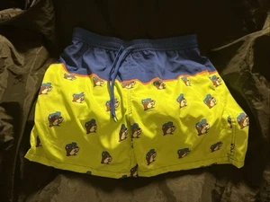 Buc-ees Swim Trunks Mens XL Blue / Lime With Beaver All Over Print Bucees Lining - Picture 1 of 4