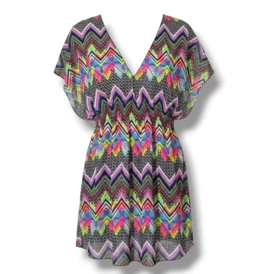 Miken Swim Women’s Multicolor Chevron Deep V-Neck Sleeveless Cover-Up – Size XS - Image 1 of 4