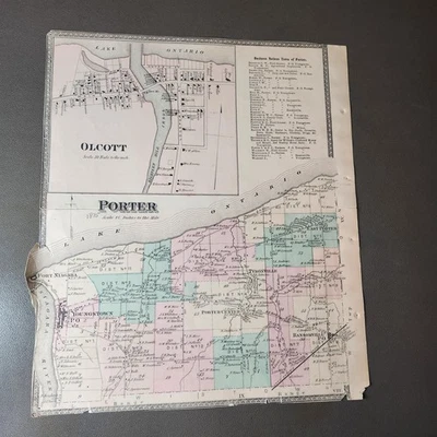 Vintage 1875 Porter Olcott Ransomville Youngstown NY Map Colored Lithograph USA - Image 1 of 4