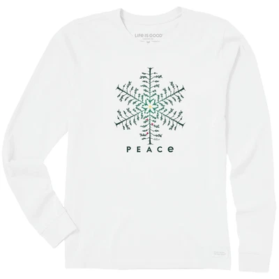 Life is Good Womens Snowflake Peace Trees Long Sleeve Crusher Tee Size M - Image 1 of 4