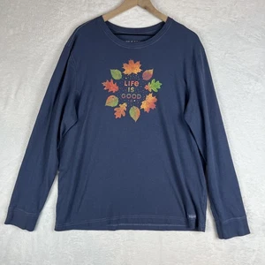 Camiseta Life Is Good Hombre Trituradora Otoño Otoño Hojas Talla Grande Manga Larga Azul - Imagen 1 de 13