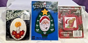 Vintage mixed lot of 3 NOS Christmas counted cross stitch kits Keepsakes... - Picture 1 of 8