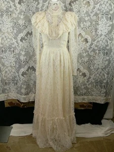 VINTAGE CANDI JONES CALIFORNIA VICTORIAN PRAIRIE WEDDING MAXI DRESS HIGH COLLAR - Picture 1 of 9