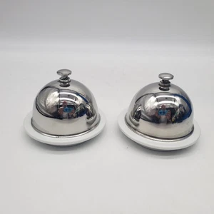 (2) APILCO Individual Butter Dishes with Silver Domed Lid Porcelain France RARE - Picture 1 of 21