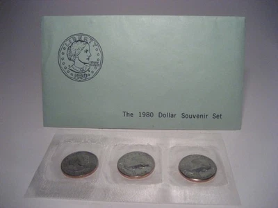 1980 AUTHENTIC SUSAN B ANTHONY DOLLAR SET UNCIRCULATED US 3 COINS P D S ENVELOPE - Image 1 of 4