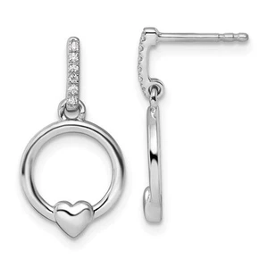 Pendientes colgantes y postes de corazón de diamantes chapados en rodio de plata de ley de 1,46 g - Imagen 1 de 4